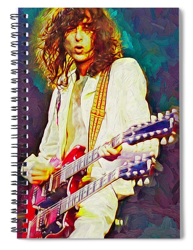 Jimmy Page Spiral Notebook featuring the mixed media Jimmy Page by Mal Bray