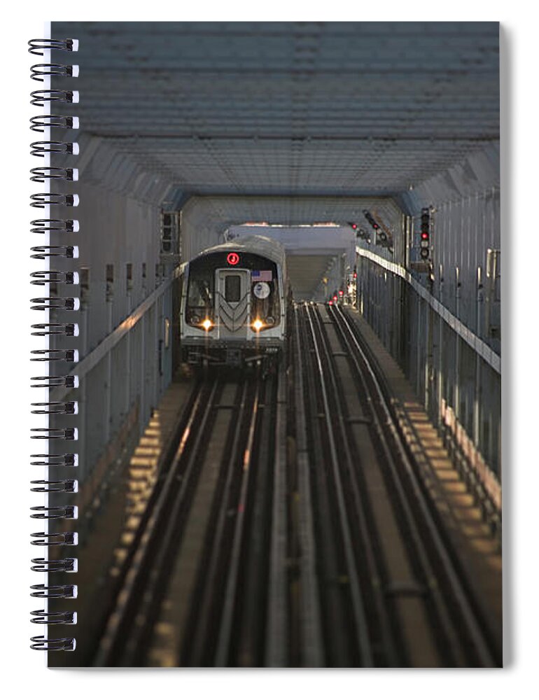 Train Spiral Notebook featuring the photograph Jmz Train On The Williamsburg Bridge by Michael Duva
