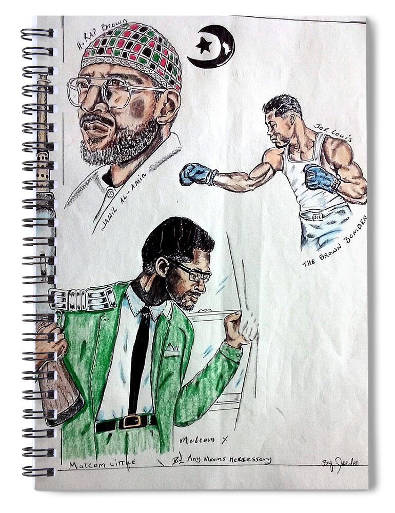 Black Art Spiral Notebook featuring the drawing Joe, Brown, and Malcolm by Joedee