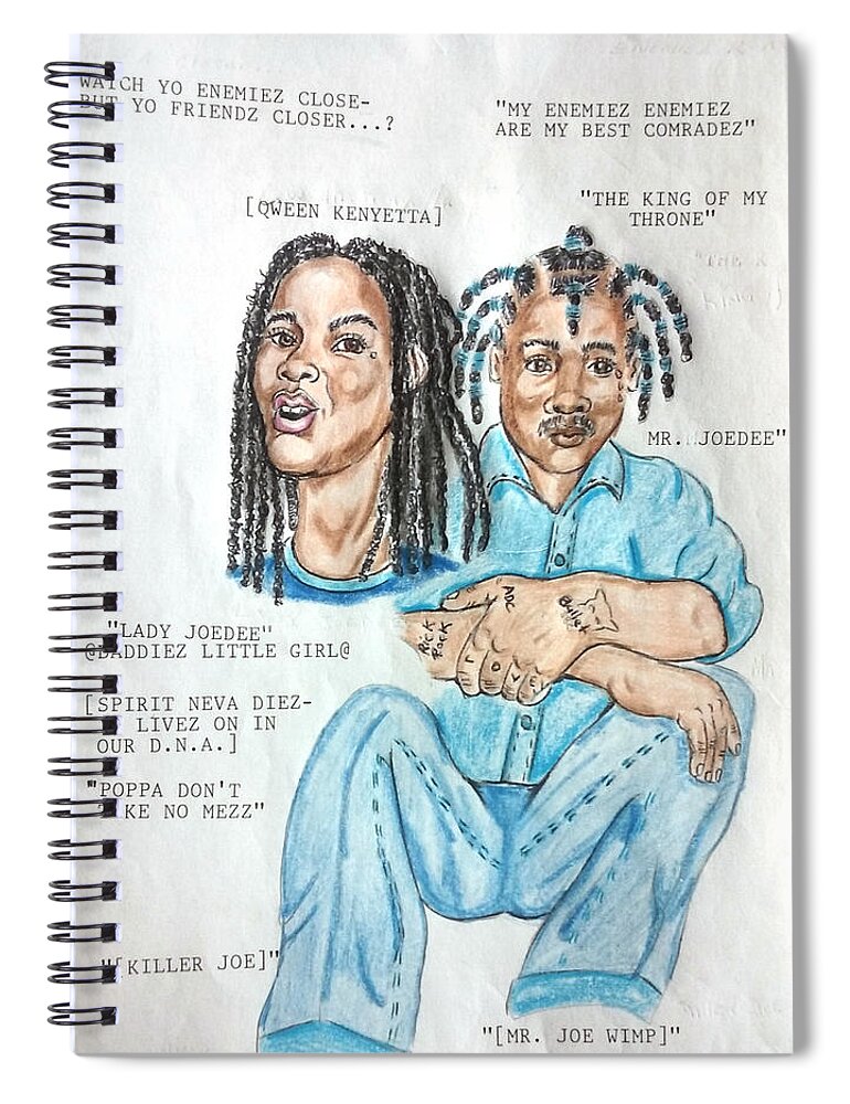 Black Art Spiral Notebook featuring the drawing Joedee featuring Qween Kenyetta by Joedee
