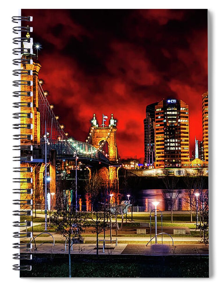 Cincinnati Spiral Notebook featuring the photograph John A. Roebling Bridge by Ed Taylor