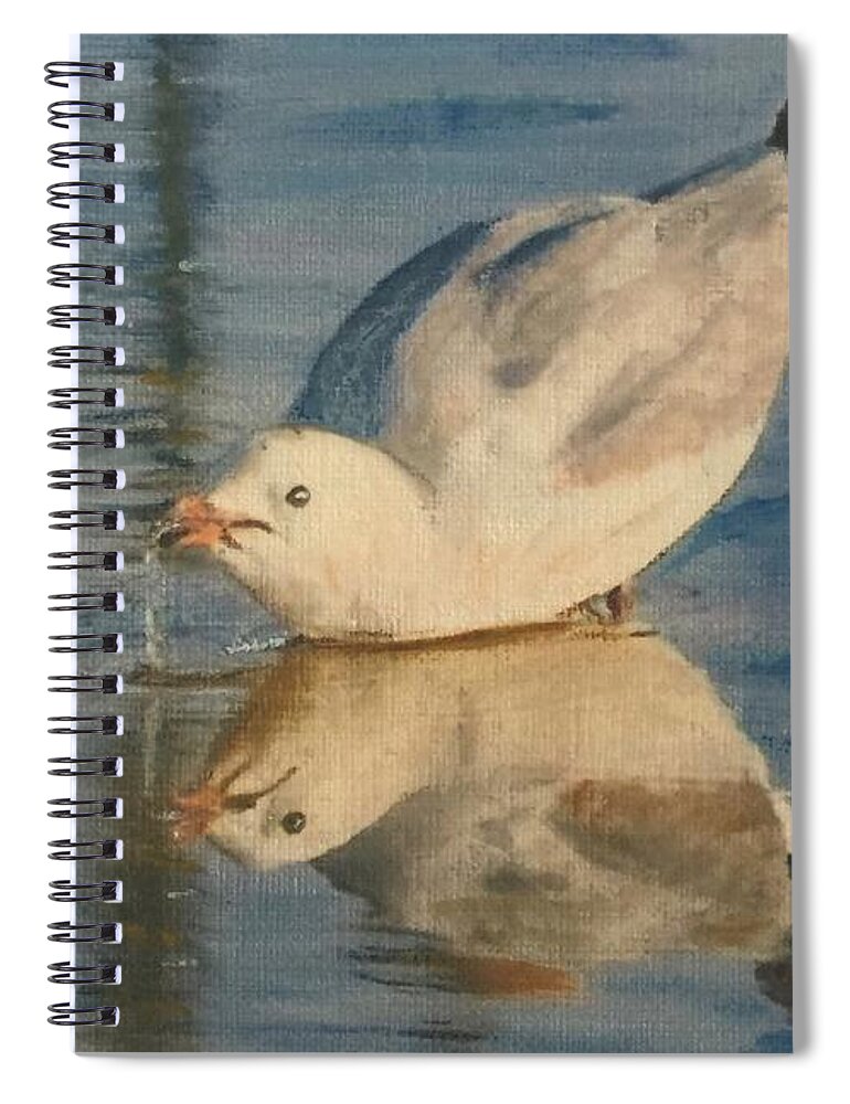 Seagull Spiral Notebook featuring the painting Jonathan Bathing by Cara Frafjord