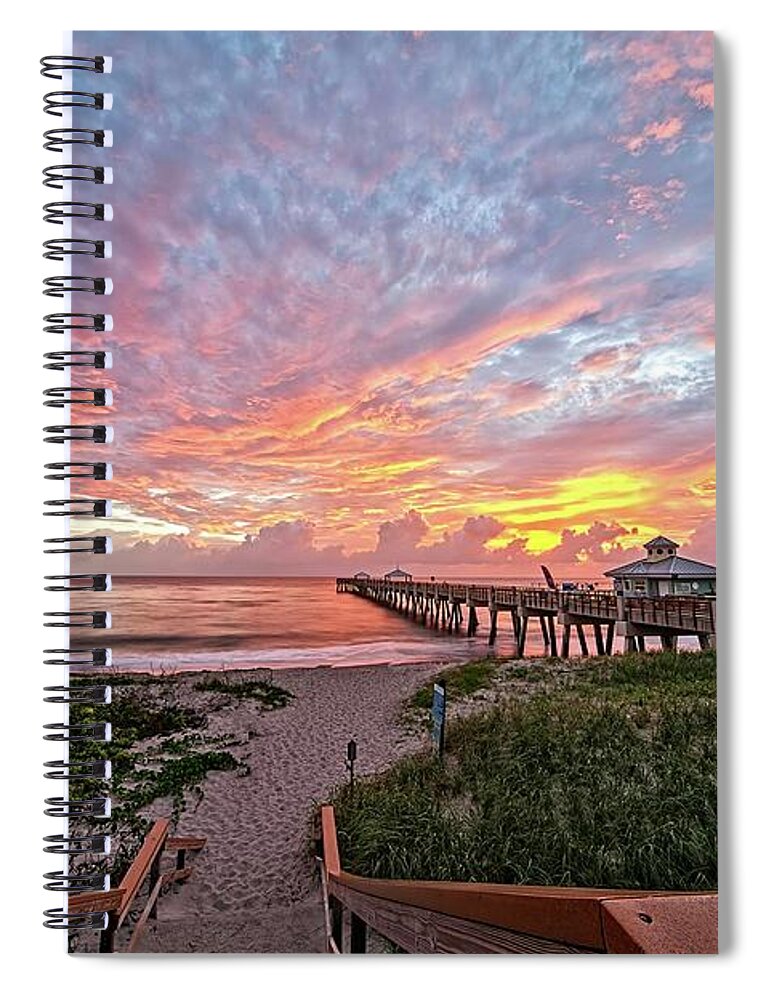 Beach Spiral Notebook featuring the photograph Juno Beach Pier by Steve DaPonte