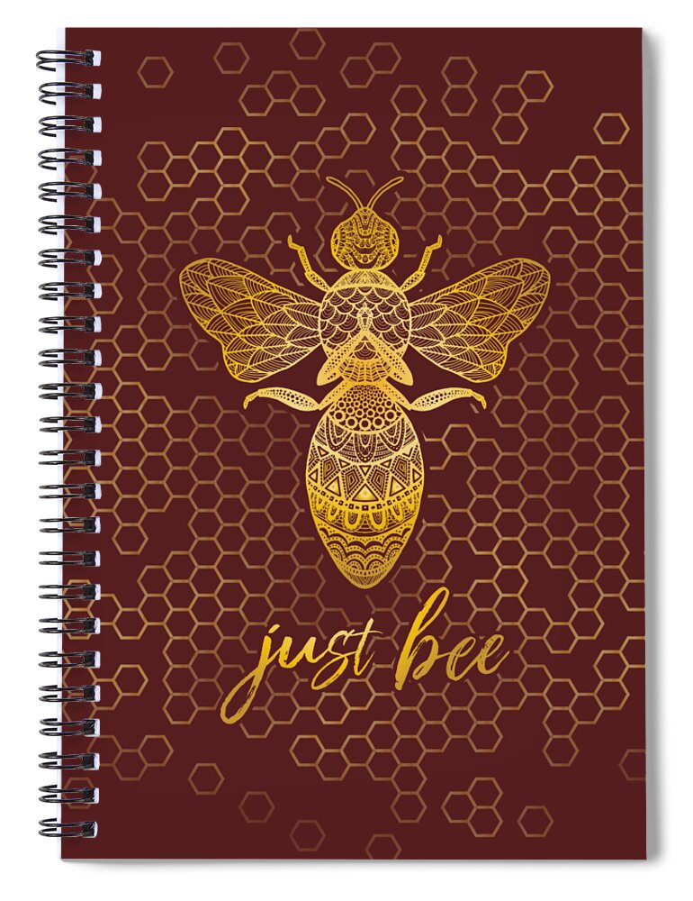Just Bee Spiral Notebook featuring the digital art Just Bee - Geometric Zen Bee Meditating over Honeycomb Hive by Laura Ostrowski