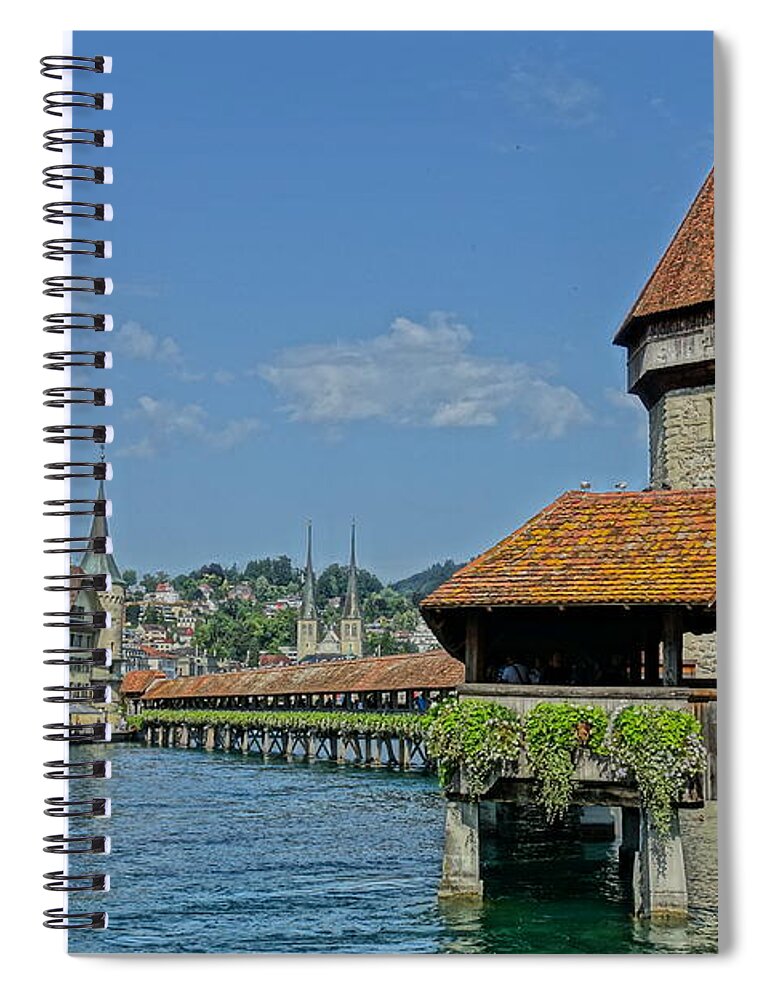 Lucerne Spiral Notebook featuring the photograph Kapellbrucke in Lucerne by Patricia Caron