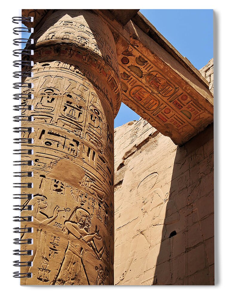 Built Structure Spiral Notebook featuring the photograph Karnak Temple Columns by Michelle Mcmahon