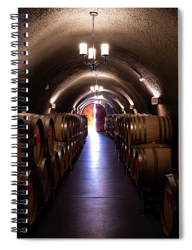 Wine Spiral Notebook featuring the photograph Keg Cave by Steven Clark