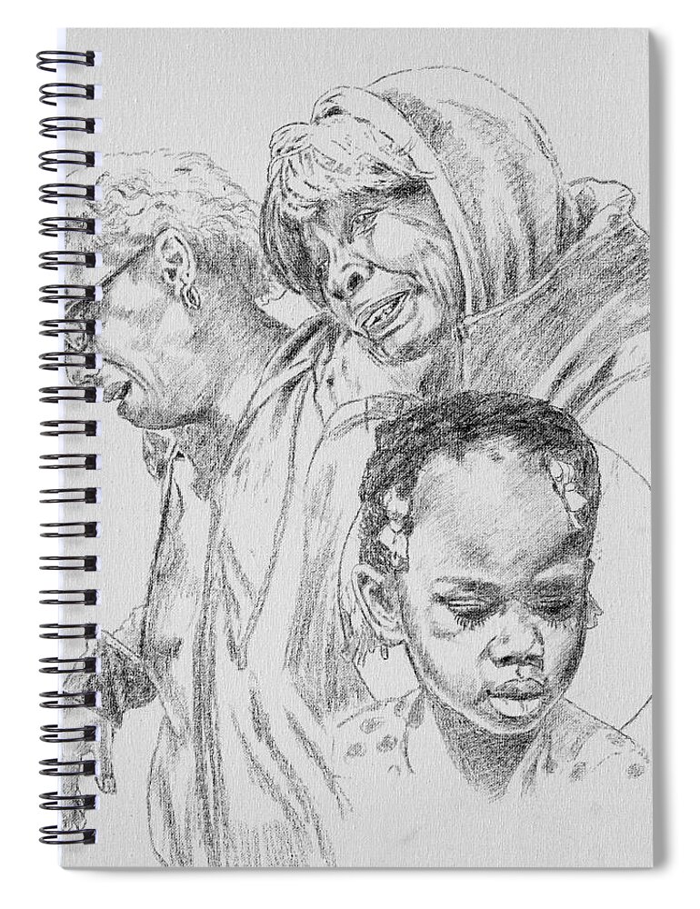 Young Girl Spiral Notebook featuring the drawing Kennedi Powell and Grandmother by John Lautermilch