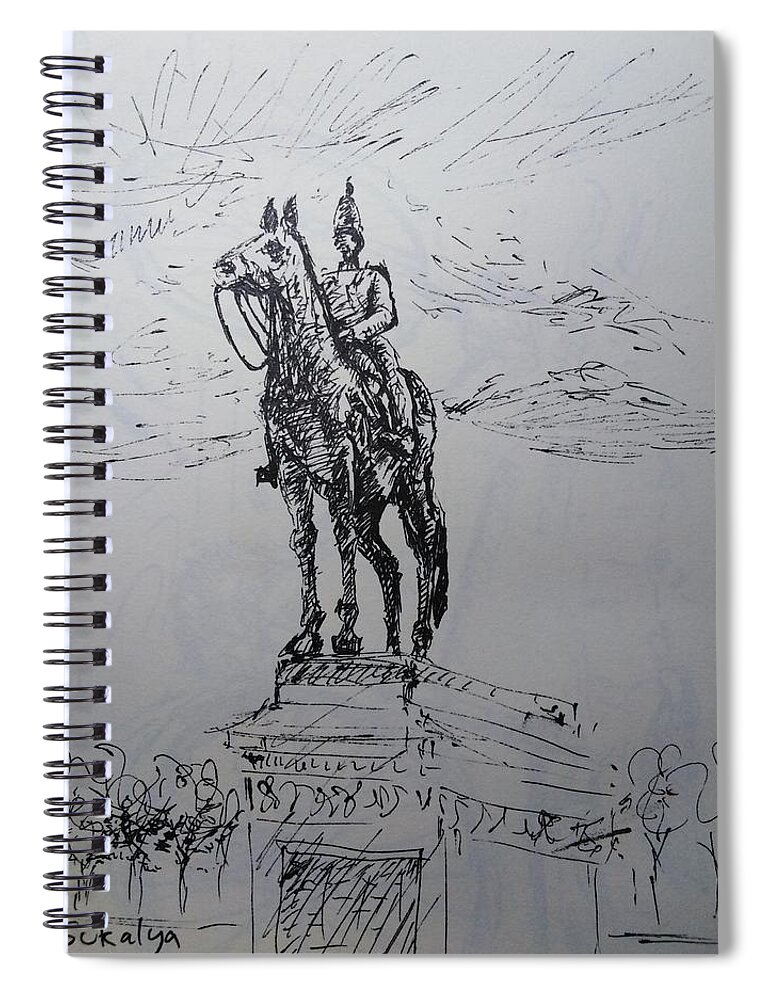 King Chulalongkorn Statue Spiral Notebook featuring the drawing King Chulalongkorn Statue by Sukalya Chearanantana