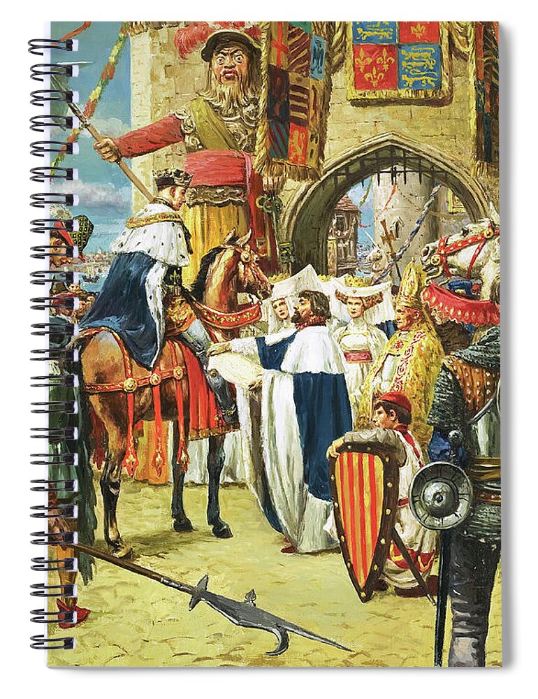 King Henry V?s Triumphal Return To London After His Victory At Agincourt Spiral Notebook featuring the painting King Henry V?s Triumphal Return To London After His Victory At Agincourt by Cl Doughty