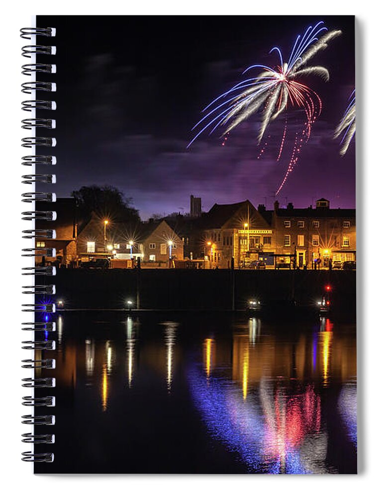 Fireworks Spiral Notebook featuring the photograph Kings Lynn fireworks over the river Ouse by Simon Bratt