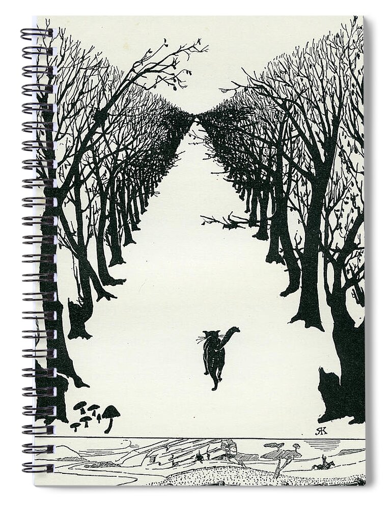 Book Illustration Spiral Notebook featuring the drawing The Cat That Walked by Himself #2 by Rudyard Kipling