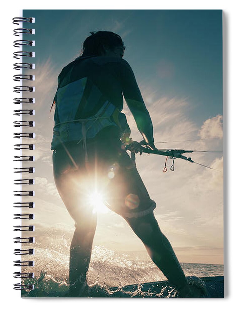 Mid Adult Women Spiral Notebook featuring the photograph Kitesurfing by Ben Welsh / Design Pics