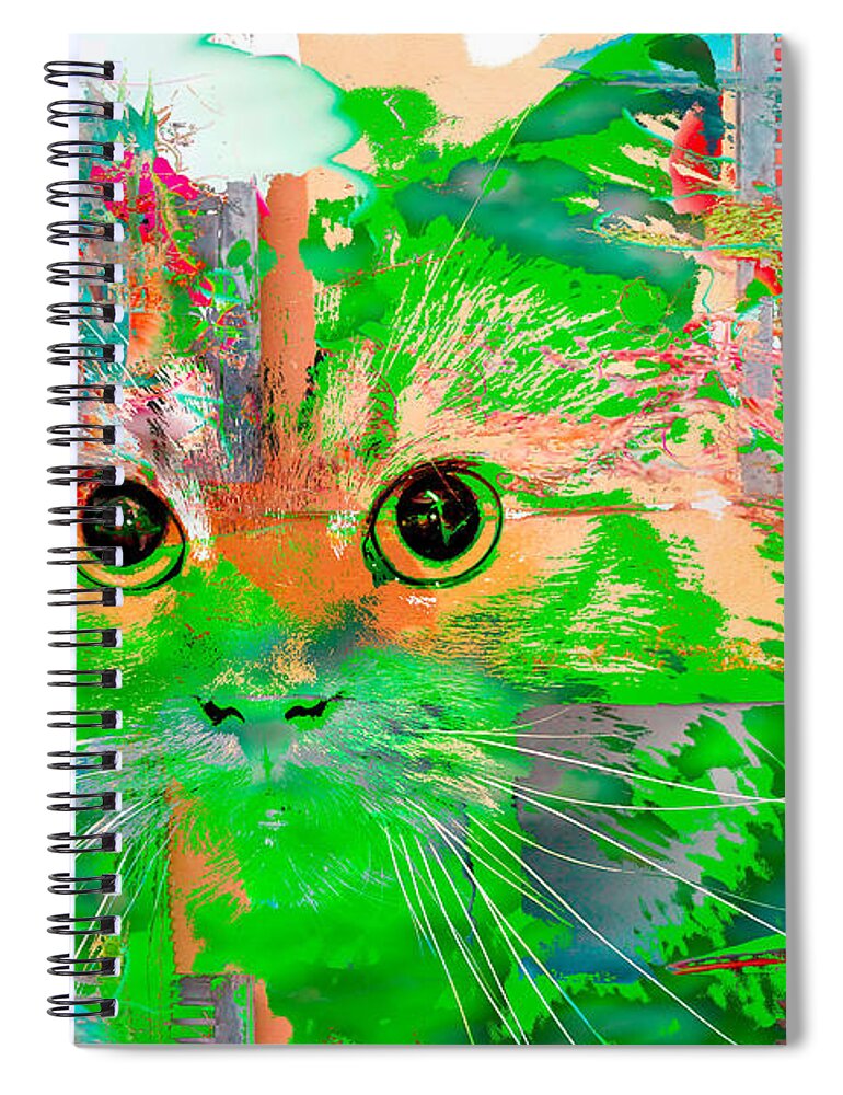 Kitten Spiral Notebook featuring the digital art Kitty Collage Green by Don Northup