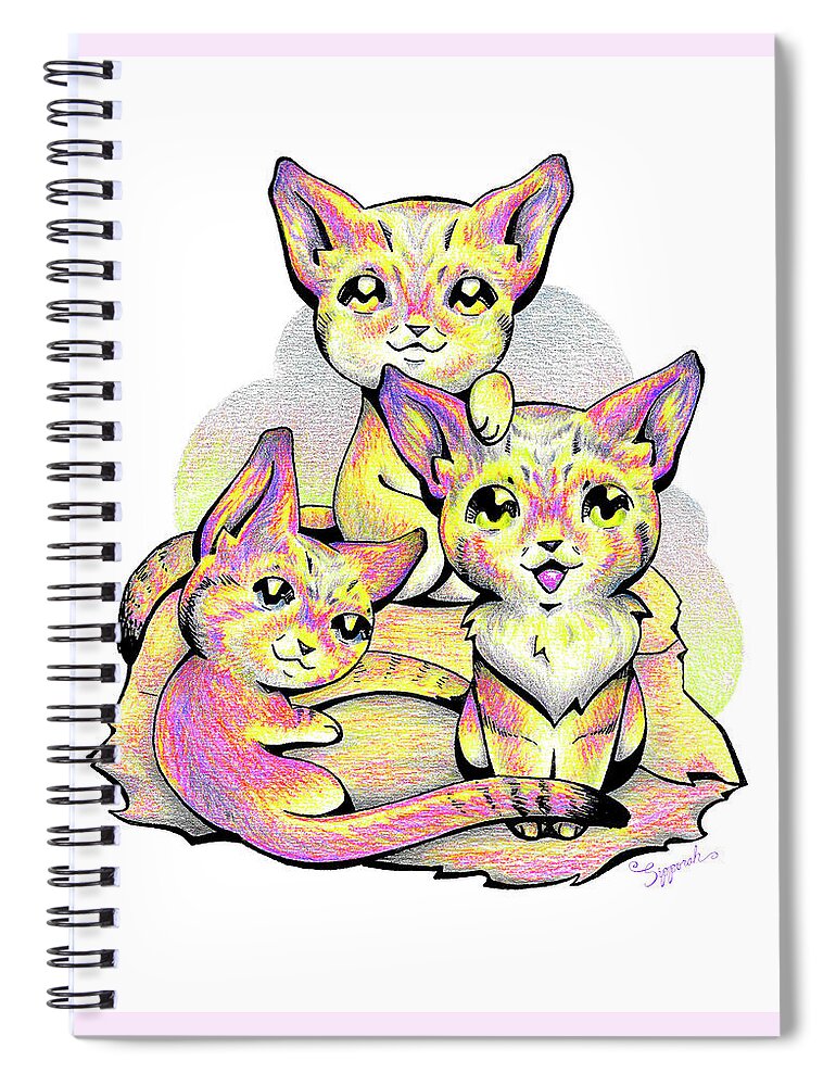 Colorful Spiral Notebook featuring the drawing Kolorful Kitties by Sipporah Art and Illustration