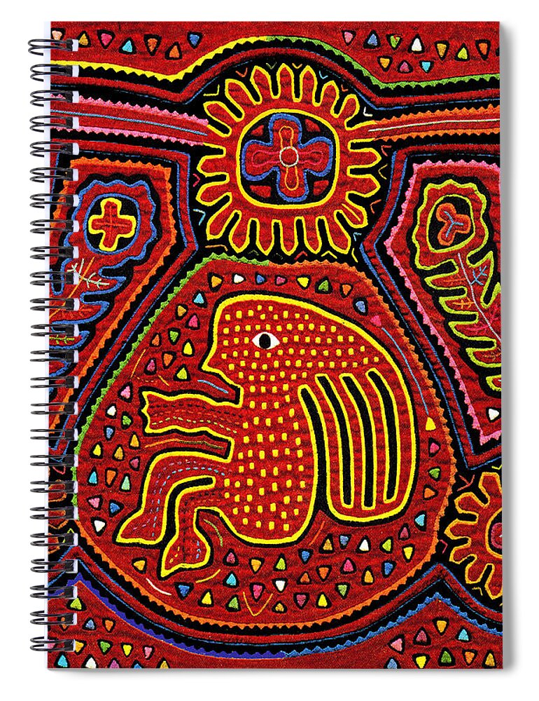 Kuna Mola Spiral Notebook featuring the digital art Kuna Indian Girl on Bicycle by Vagabond Folk Art - Virginia Vivier
