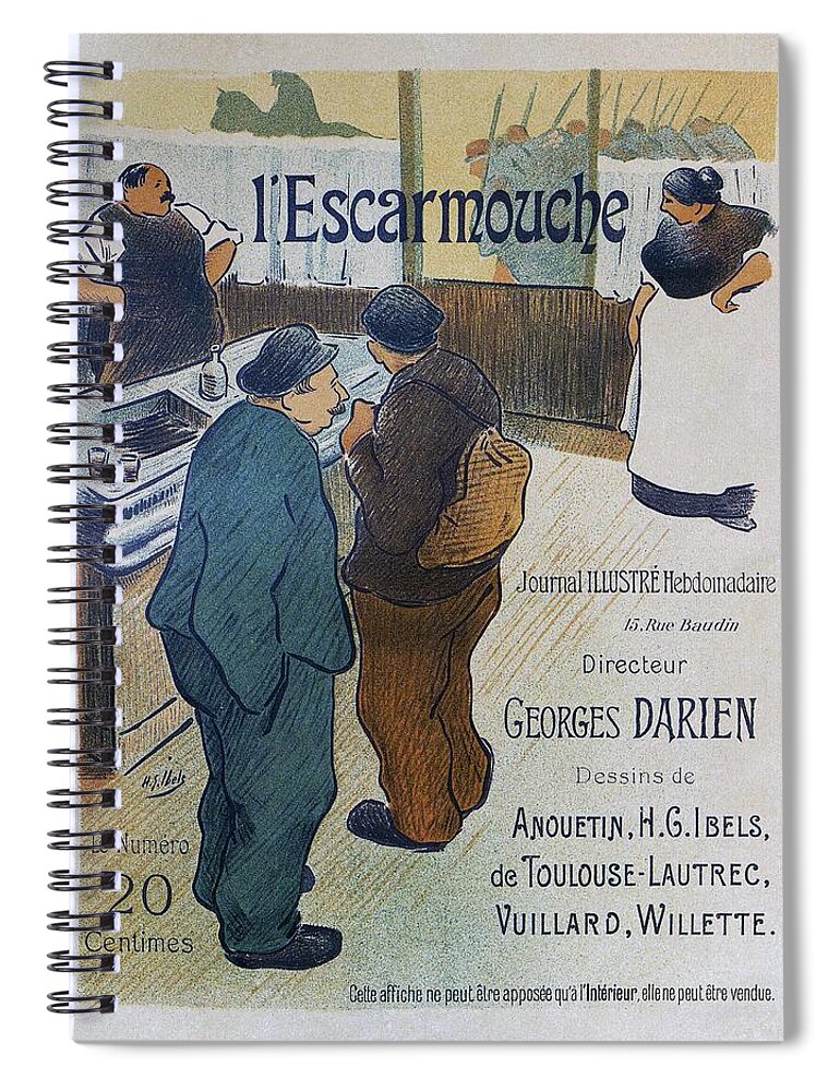 Ibells Spiral Notebook featuring the painting L Escarmouche, 1893 French Vintage Poster by Vincent Monozlay
