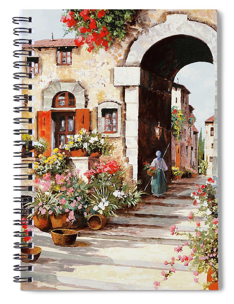 Embellished Spiral Notebook featuring the painting La Donna Coi Fiori by Guido Borelli