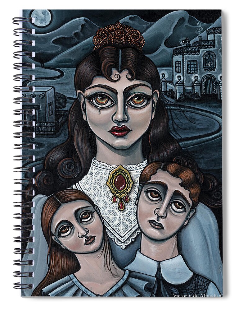 La Llorona Spiral Notebook featuring the painting La Llorona by Victoria De Almeida