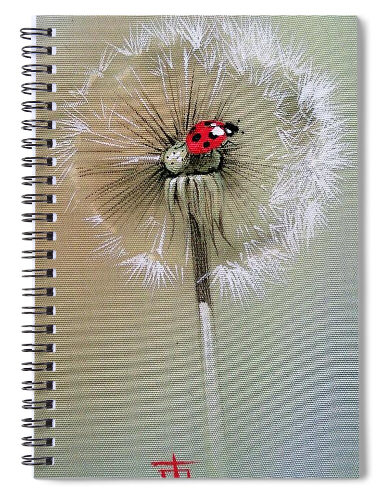Russian Artists New Wave Spiral Notebook featuring the painting Ladybug on Dandelion by Alina Oseeva