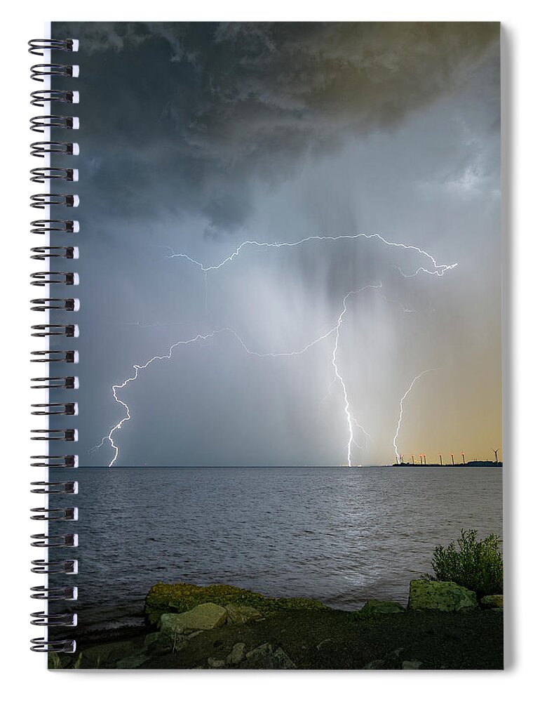 Lightning Spiral Notebook featuring the photograph Lake Erie Lightning Storm by Dave Niedbala