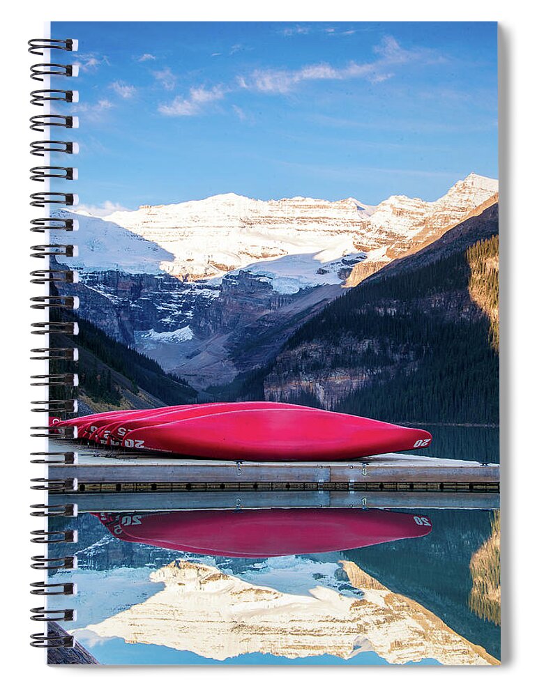 Banff Np Spiral Notebook featuring the photograph Lake Louise Canoes by Tim Kathka