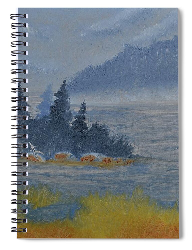 Lakeshore Distance In Oil Spiral Notebook featuring the painting Lakeshore Distance in Oil by Warren Thompson