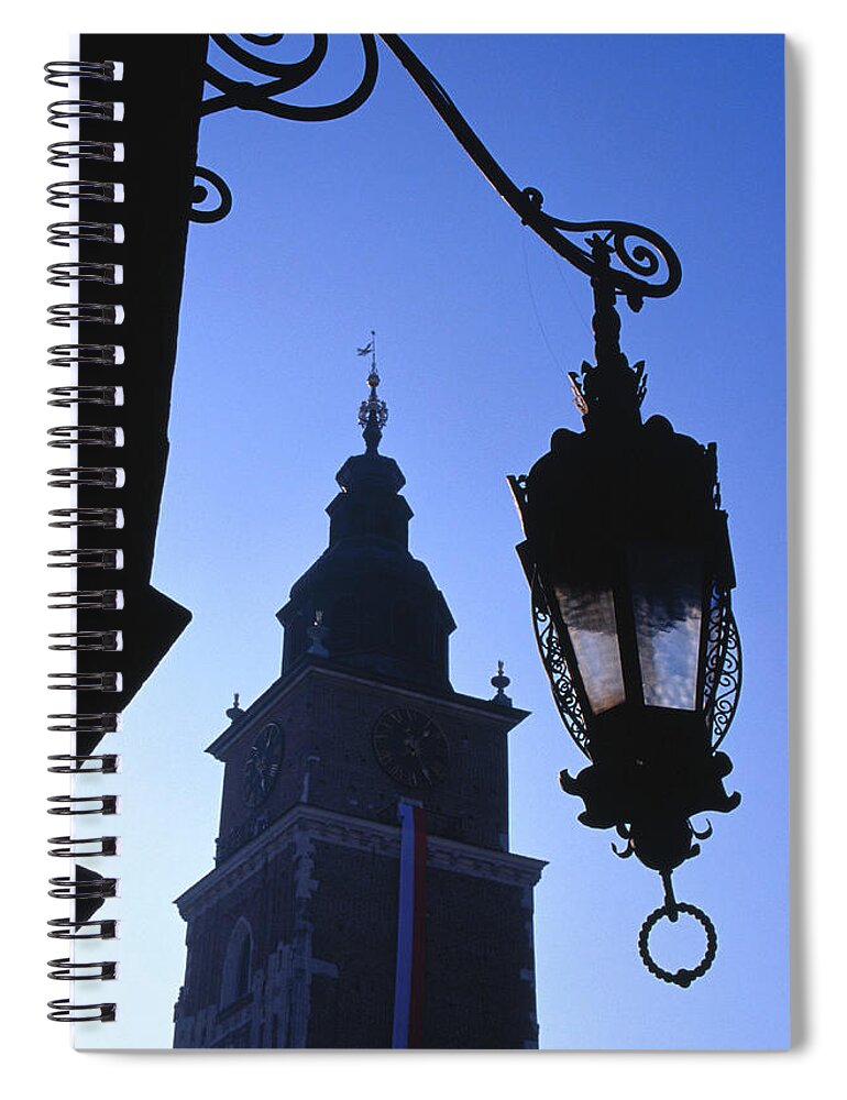 Outdoors Spiral Notebook featuring the photograph Lamp Post With Town Hall Tower Wieza by Lonely Planet