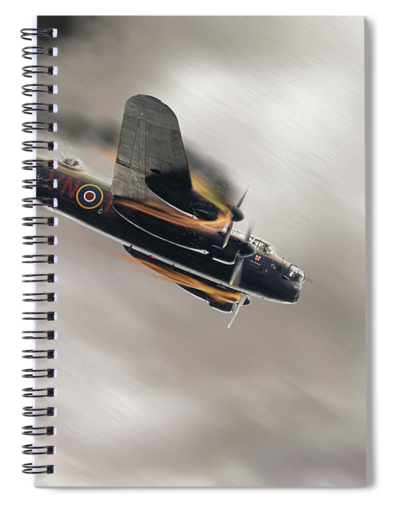 Lancaster Bomber Spiral Notebook featuring the photograph Lancaster bomber on fire crashing by Simon Bratt