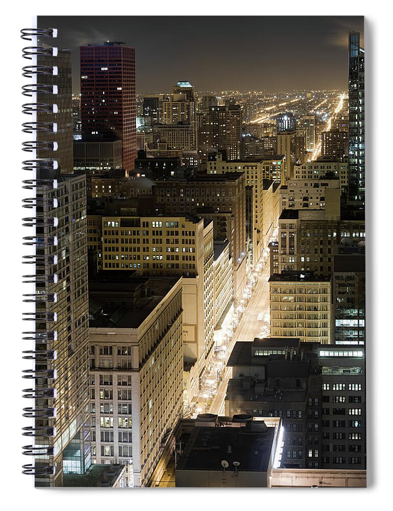 Downtown District Spiral Notebook featuring the photograph Large Aerial View Of Downtown Chicago by Chris Pritchard