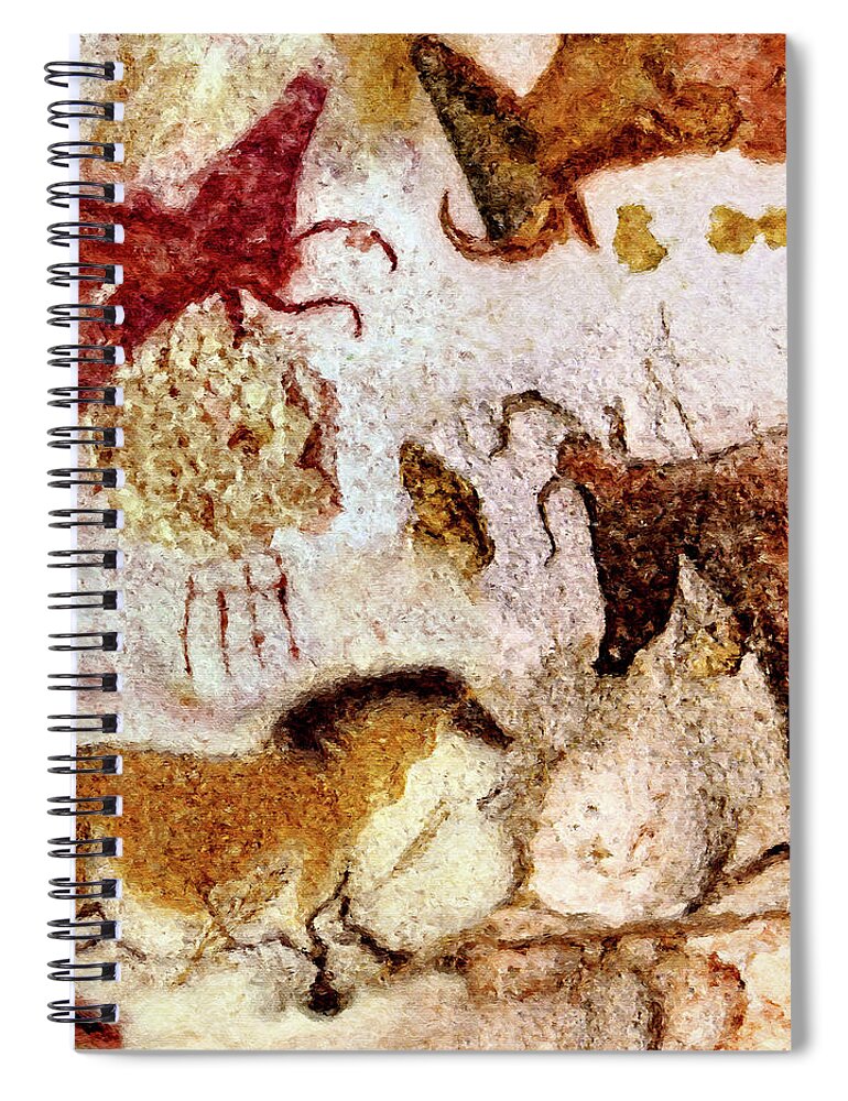 Lascaux Spiral Notebook featuring the digital art Lascaux Horse and Cows by Weston Westmoreland