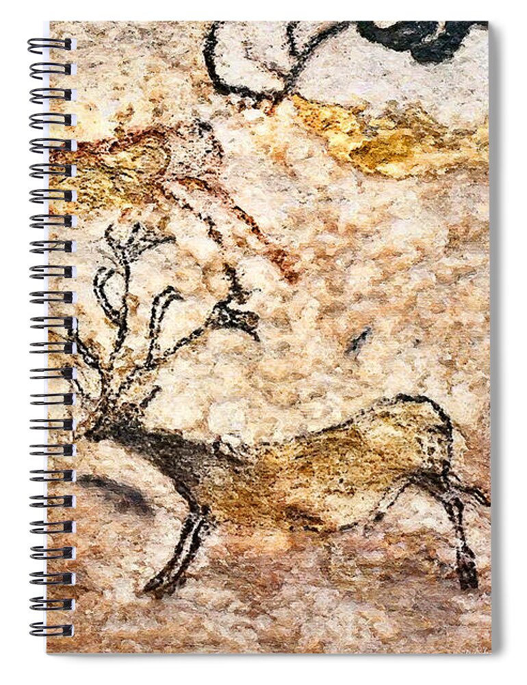 Lascaux Spiral Notebook featuring the digital art Lascaux - Three Deer by Weston Westmoreland
