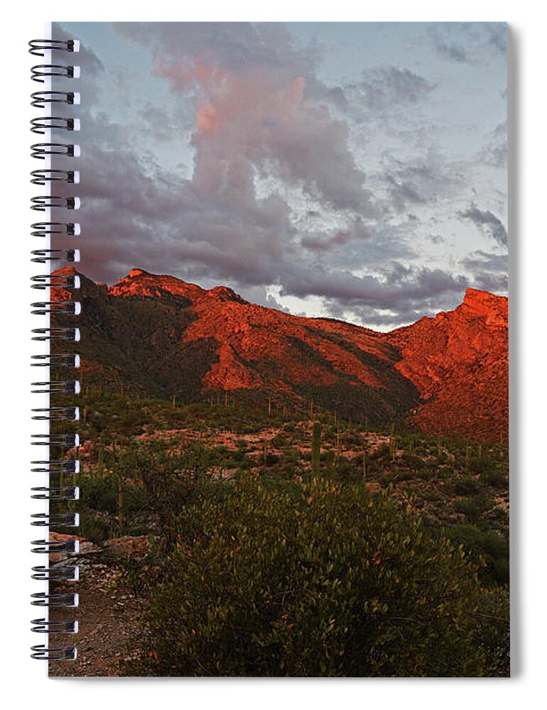 Catalina Mountains Spiral Notebook featuring the photograph Last light on Catalina Mountains by Chance Kafka