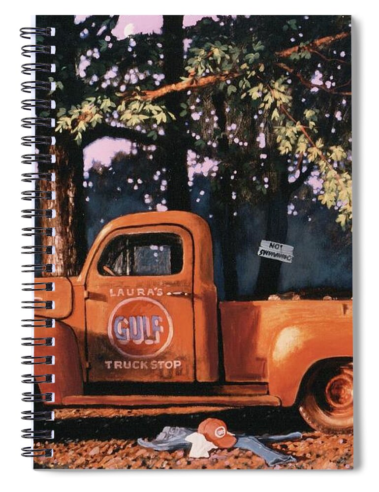 Vintage Cars Spiral Notebook featuring the painting Laura's Truck Stop by Blue Sky