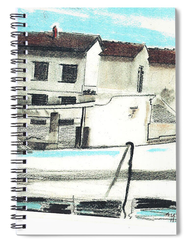 Houses On The Canal Spiral Notebook featuring the painting Le Barche galleggianti nel mare Adriatico by Suzanne Giuriati Cerny