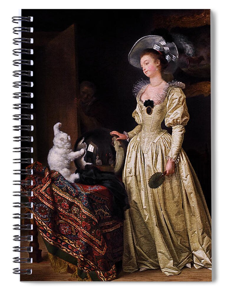 Le Chat Angora Spiral Notebook featuring the painting Le Chat Angora by Marguerite Gerard and Jean-Honore Fragonard by Rolando Burbon