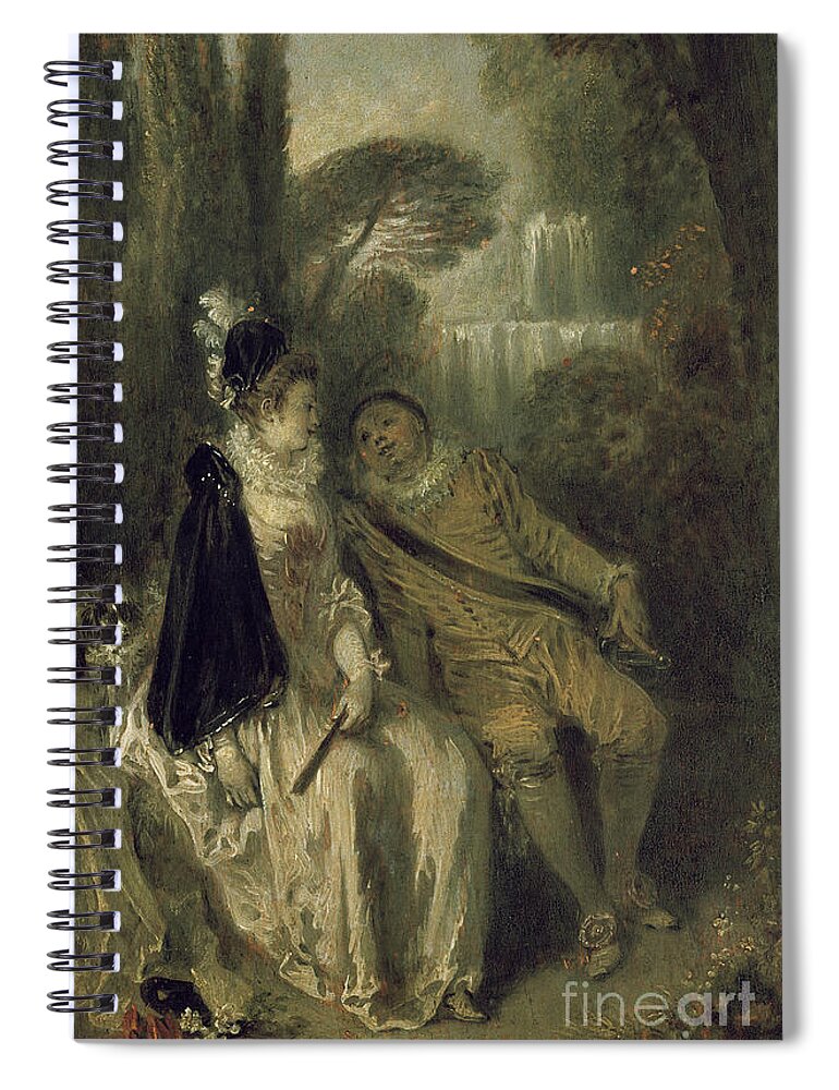 Fountain Spiral Notebook featuring the painting Le Repos Gracieux, Circa 1713 Oil On Panel By Jean Antoine Watteau by Jean Antoine Watteau
