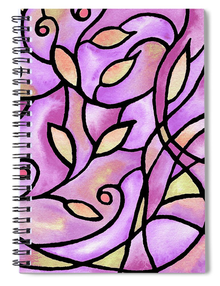 Nouveau Spiral Notebook featuring the painting Leaves And Curves Art Nouveau Style VI by Irina Sztukowski