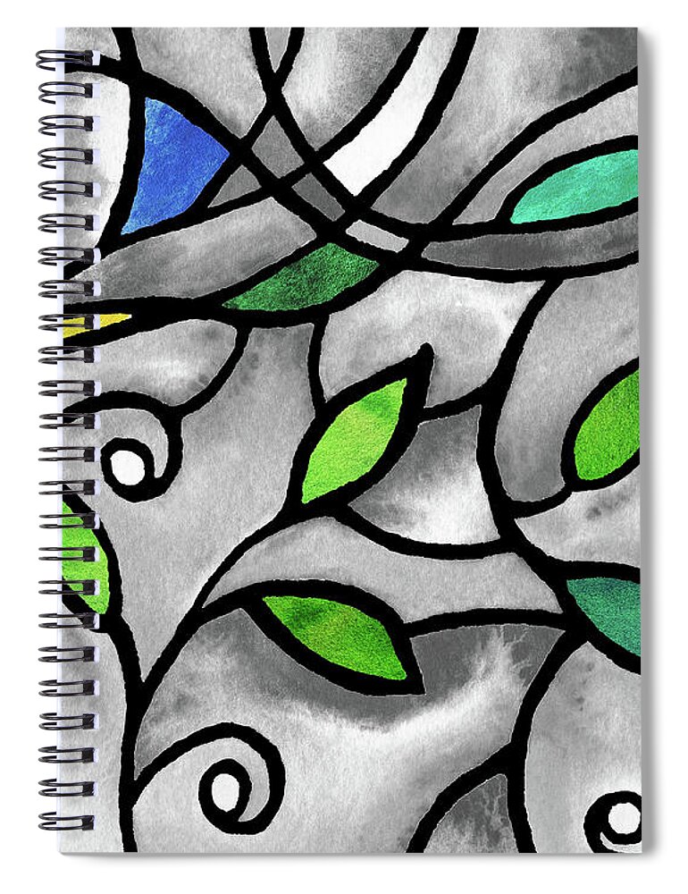 Nouveau Spiral Notebook featuring the painting Leaves And Curves Art Nouveau Style VIII by Irina Sztukowski