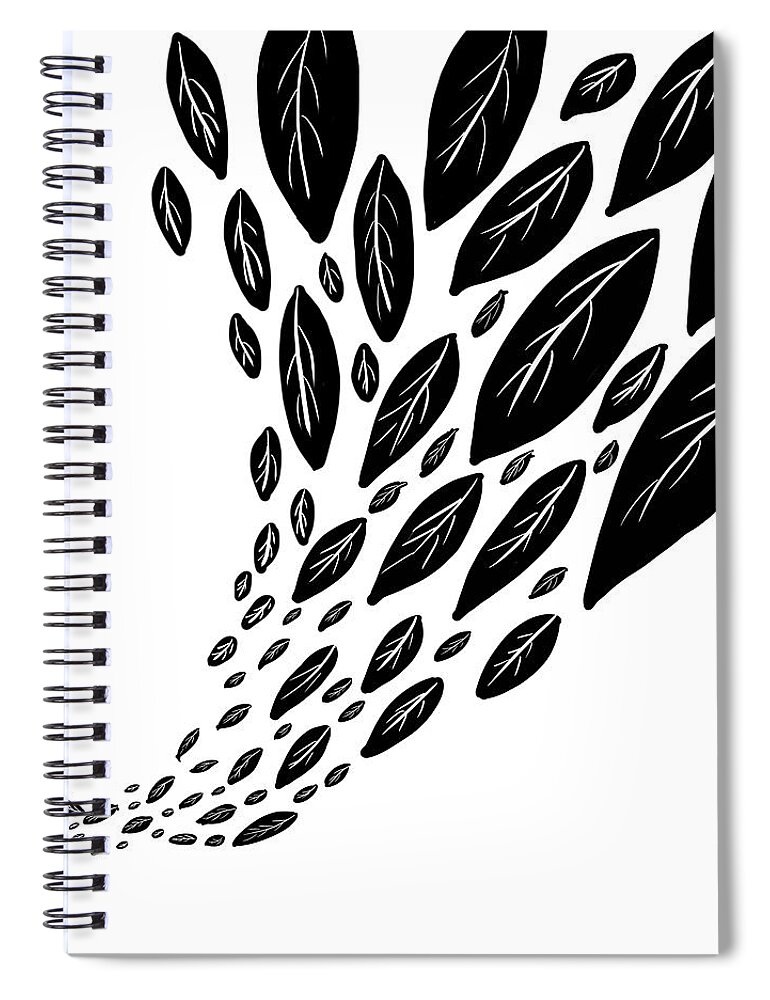 Leaves Spiral Notebook featuring the drawing Leaves Black and White by Patricia Piotrak
