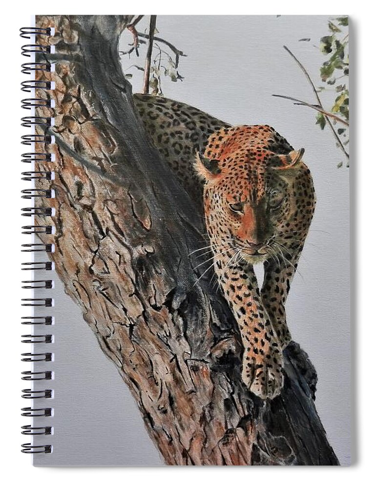 Leopard Spiral Notebook featuring the painting Ready to Pounce by John Neeve