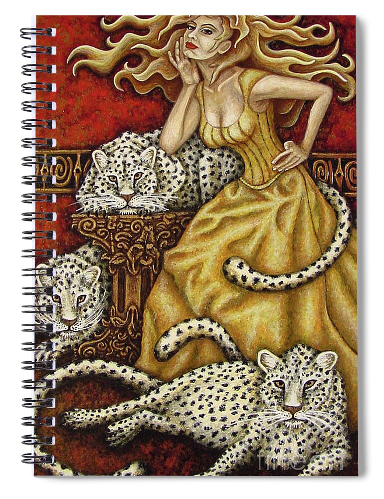Cat Lady Spiral Notebook featuring the painting Leopard's Lair by Amy E Fraser