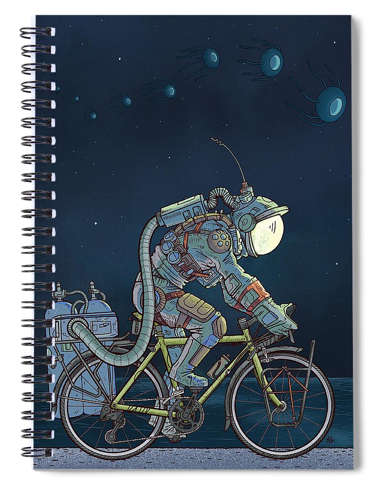 Digitalart Space Scifi Alien Bikes Cycling Spacesuit Scifiart Spiral Notebook featuring the digital art LFT, -260 Degrees by EvanArt - Evan Miller
