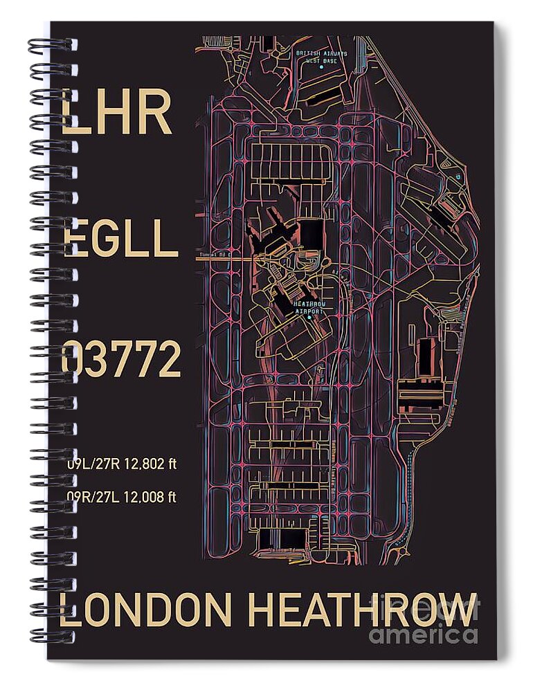 Heathrow Spiral Notebook featuring the digital art LHR London Heathrow by HELGE Art Gallery