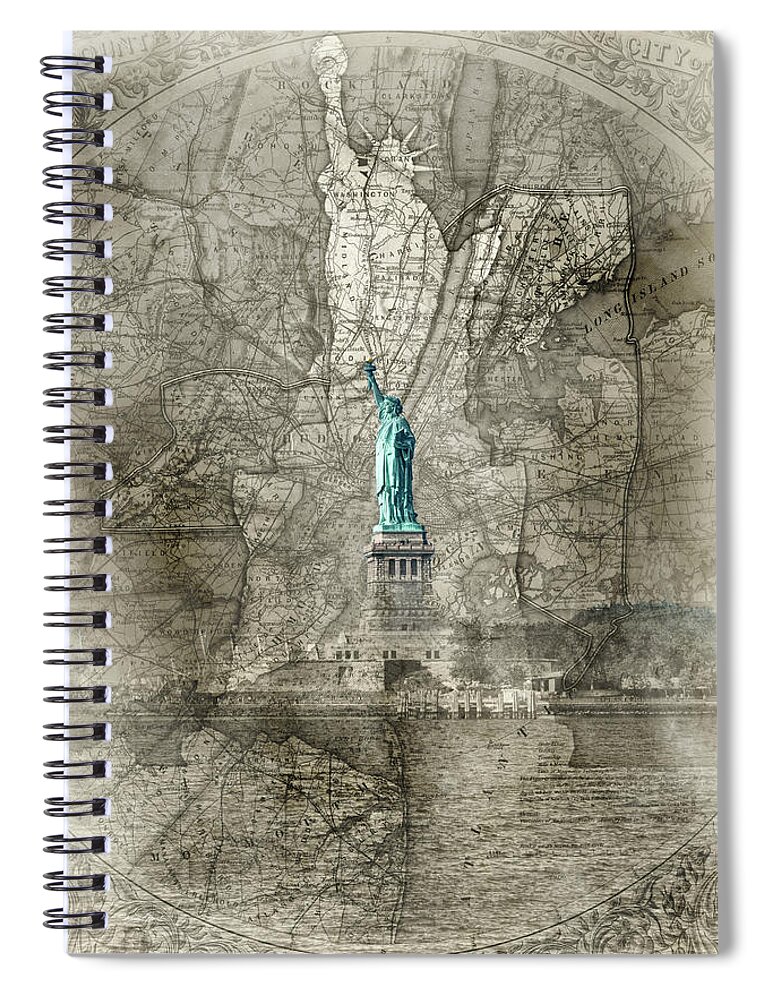 Liberty Map Sepia Spiral Notebook featuring the photograph Liberty Map Sepia by Sharon Popek