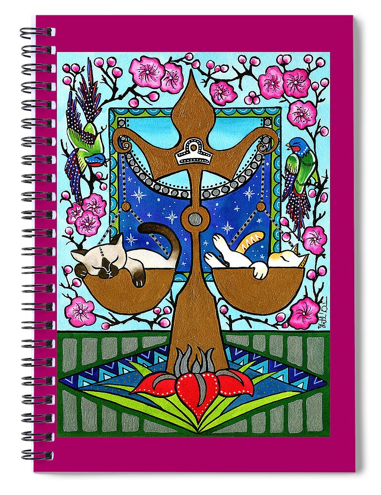 Zodiac Spiral Notebook featuring the painting Libra Cat Zodiac by Dora Hathazi Mendes
