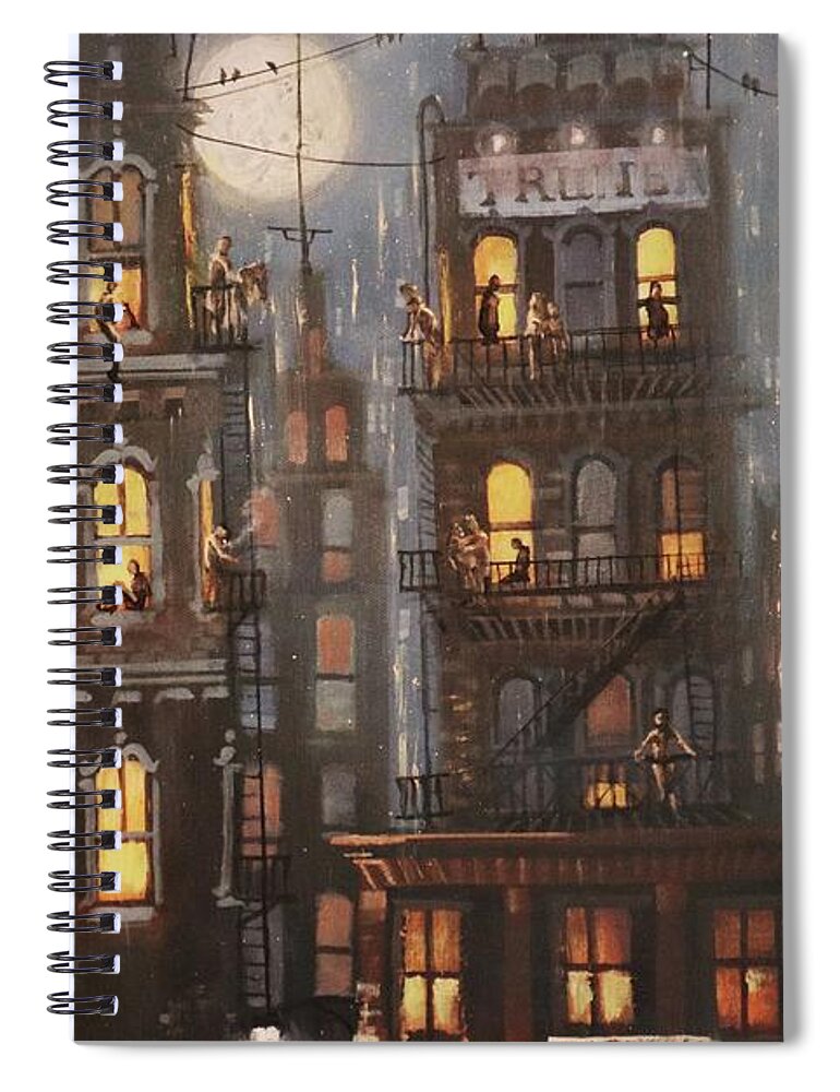 City Scene Spiral Notebook featuring the painting Life Above Angelo's by Tom Shropshire