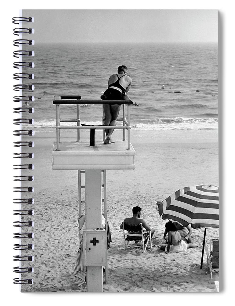 Water's Edge Spiral Notebook featuring the photograph Life-guard Looking Over Water by George Marks