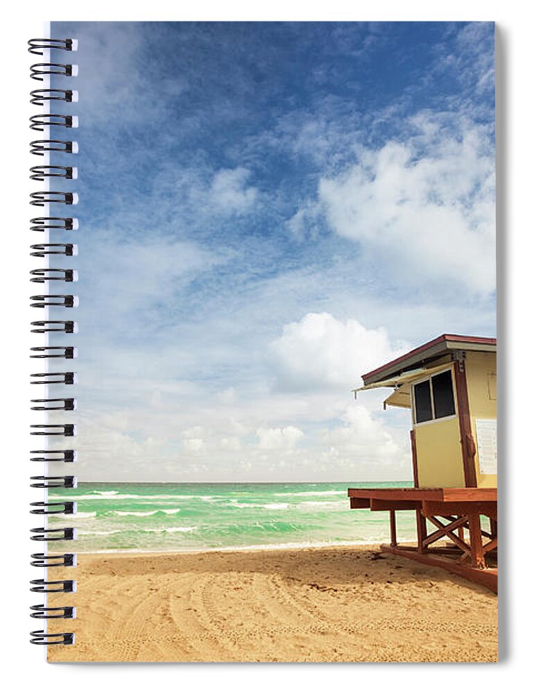 Water's Edge Spiral Notebook featuring the photograph Lifeguard Post On Empty Beach In Miami by Pgiam