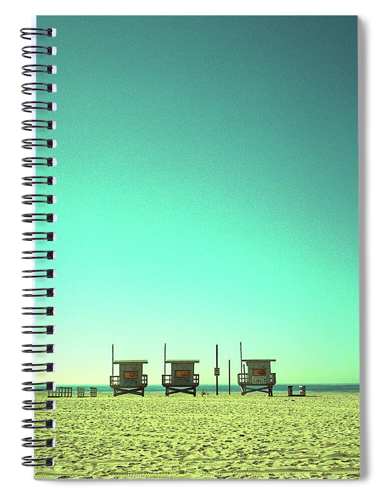 Tranquility Spiral Notebook featuring the photograph Lifeguard Towers On Beach by Eyetwist / Kevin Balluff